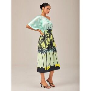 Ador Beach Vibes Asymmetrical Maxi Dress Coconut Palm Print NWT Large